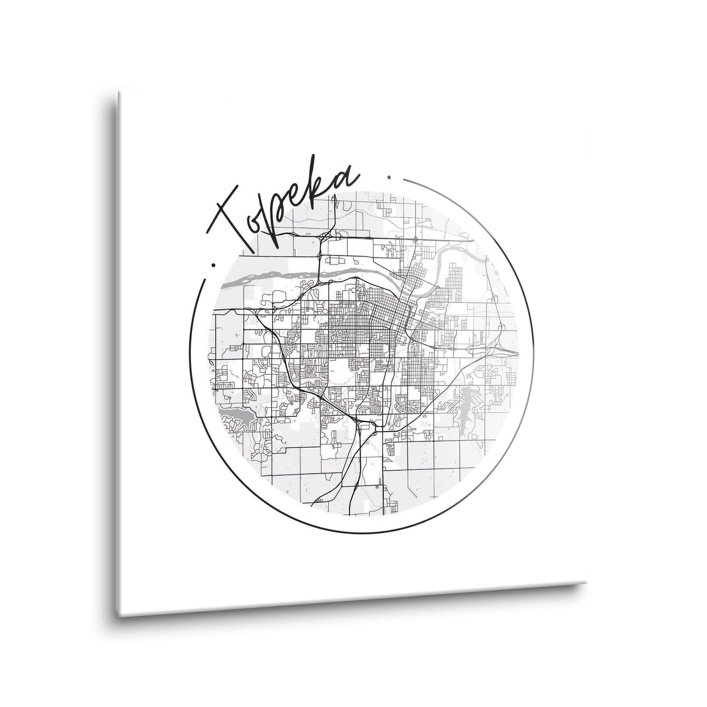 Minimalist B&W Kansas Topeka Circle Map | Hi-Def Glass Art | Eaches | Min 1
