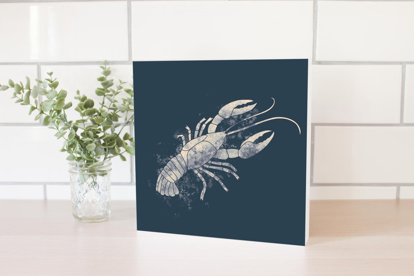 Modern Minimalist Louisiana Crawfish Water Color | Wood Block | Eaches | Min 2