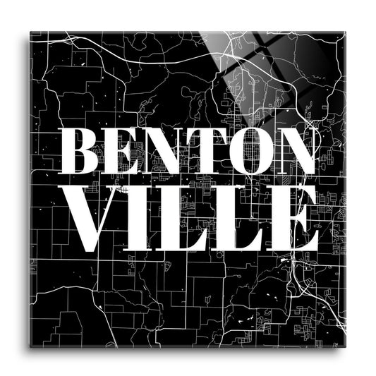 Minimalist B&W Arkansas Bentonville Map | Hi-Def Glass Art | Eaches | Min 1