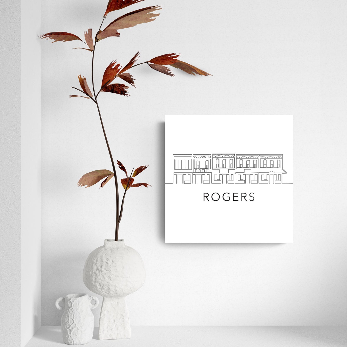 Minimalist B&W Arkansas Rogers Skyline | Hi-Def Glass Art | Eaches | Min 2