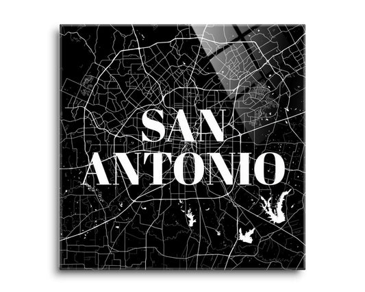 Minimalistic B&W Texas San Antonio Map | Hi-Def Glass Art | Eaches | Min 2