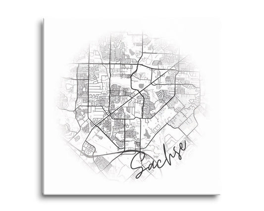 Minimalistic B&W Texas Sachse Circle Map | Hi-Def Glass Art | Eaches | Min 2