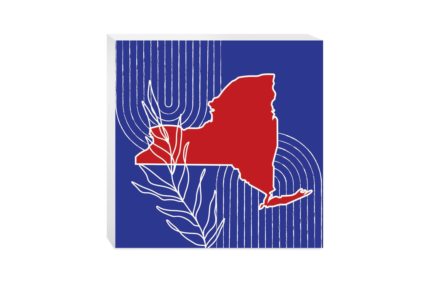 Red White And Blue New York State Retro Thin Lines | Wood Block | Eaches | Min 2