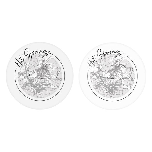 B&W Minimalist Arkansas Hot Springs Circle Map | Absorbent Car Coasters | Set of 2 | Min 4