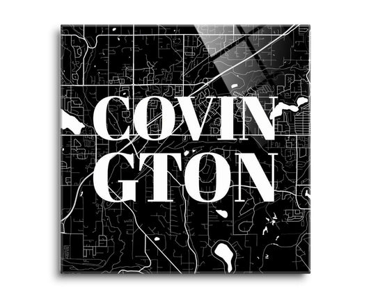 Minimalistic B&W Washington Covington Map | Hi-Def Glass Art | Eaches | Min 2
