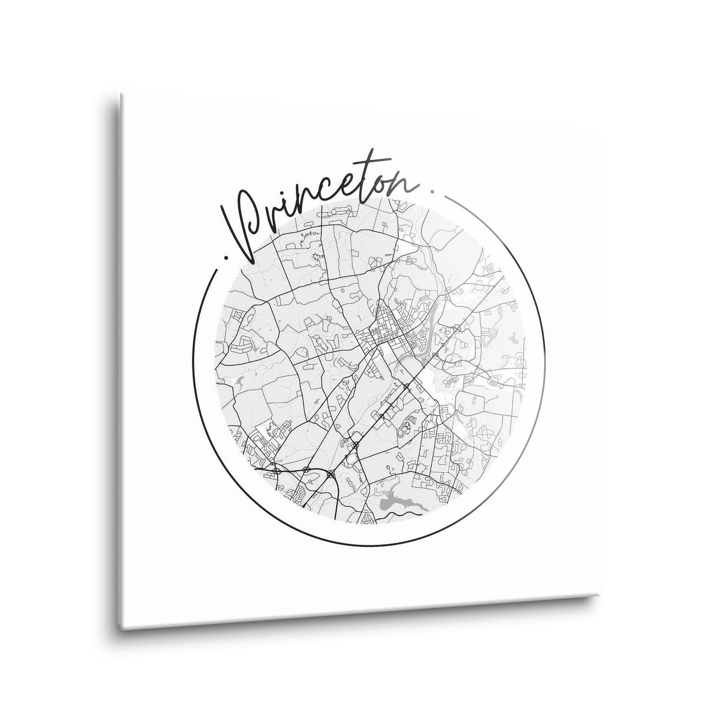 Minimalistic B&W New Jersey Princeton Circle Map | Hi-Def Glass Art | Eaches | Min 1