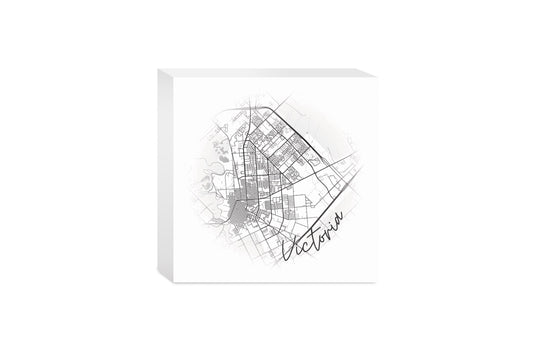 Minimalistic B&W Texas Victoria Circle Map | Wood Block | Eaches | Min 4