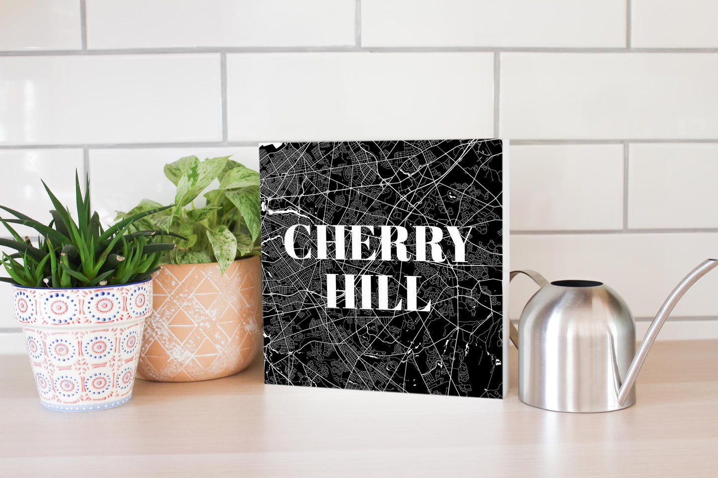 Minimalistic B&W New Jersey Cherry Hill Map | Wood Block | Eaches | Min 2
