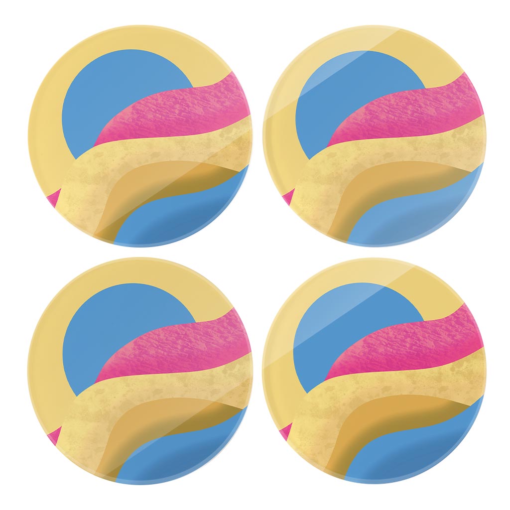 Pansexual Pride Moon Waves | Hi-Def Glass Coasters | Set of 4 | Min 2
