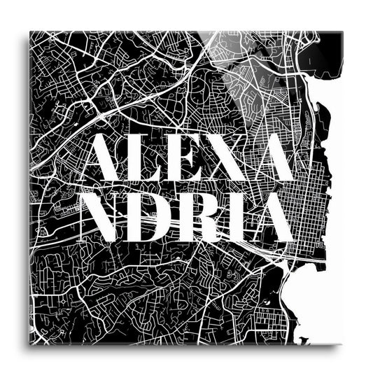 Minimalistic B&W Virginia Alexandria Map | Hi-Def Glass Art | Eaches | Min 1