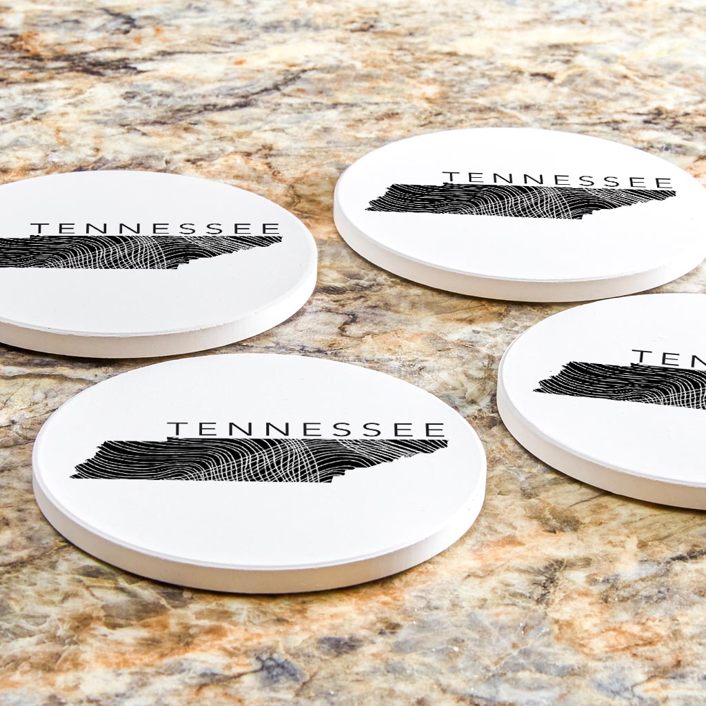 Minimalist B&W Tennessee State Name | Absorbent Coasters | Set of 4 | Min 2
