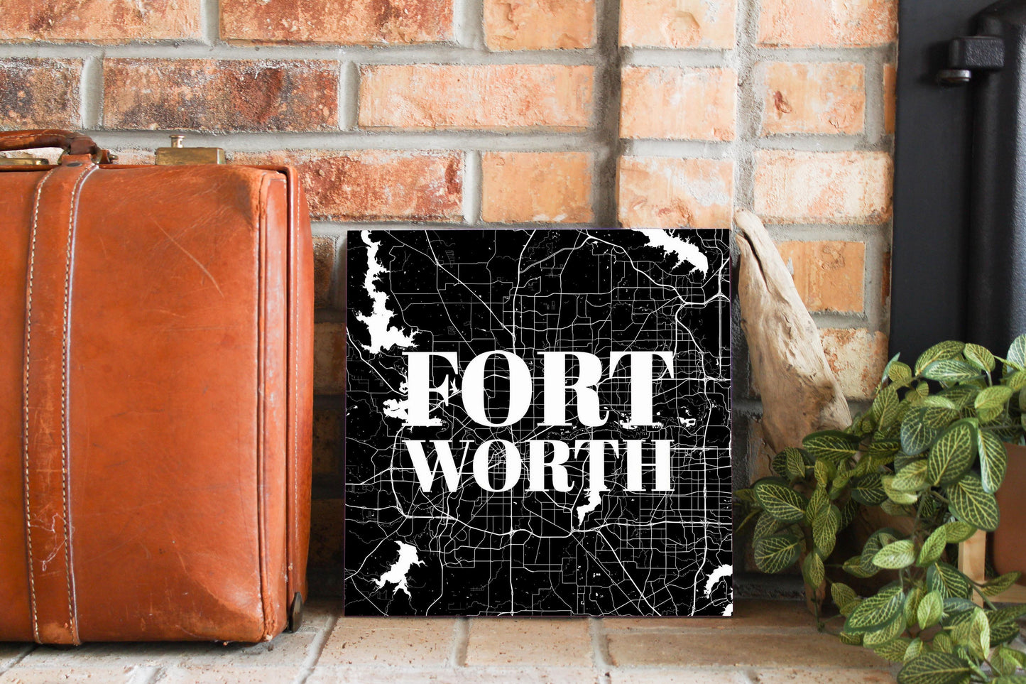 Minimalistic B&W Texas Fort Worth Map | Wood Sign | Eaches | Min 2