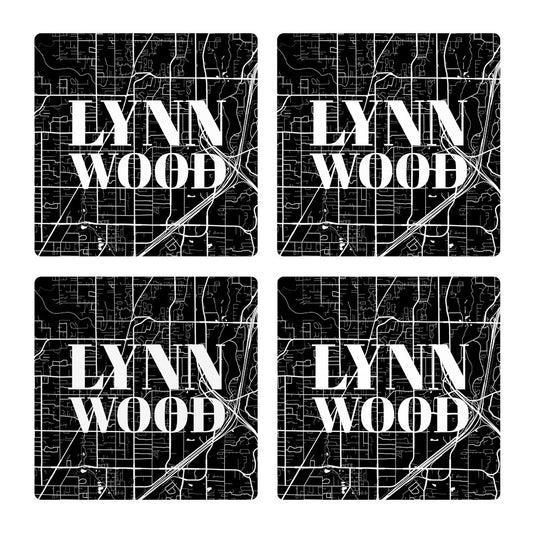 Minimalistic B&W Washington Lynnwood Map| Absorbent Coasters | Set of 4 | Min 2