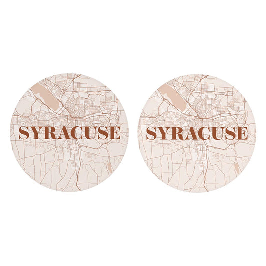 Modern Minimalist New York Syracuse Map | Absorbent Car Coasters | Set of 2 | Min 4