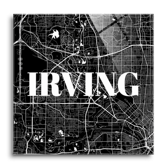 Minimalistic B&W Texas Irving Map | Hi-Def Glass Art | Eaches | Min 1