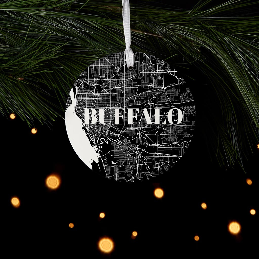 Minimalistic B&W New York Buffalo Map | Wood Ornament | Eaches | Min 6