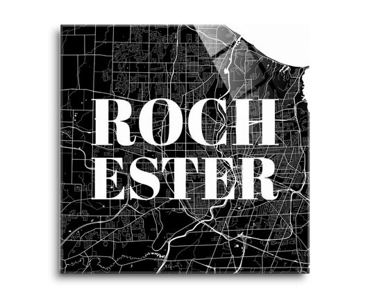 Minimalistic B&W New York Rochester Map | Hi-Def Glass Art | Eaches | Min 2