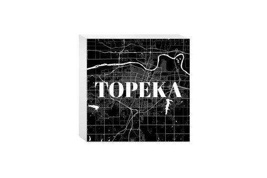 Minimalist B&W Kansas Topeka Map | Wood Block | Eaches | Min 4