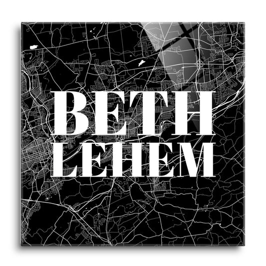 Minimalistic B&W Pennsylvania Bethlehem Map | Hi-Def Glass Art | Eaches | Min 1