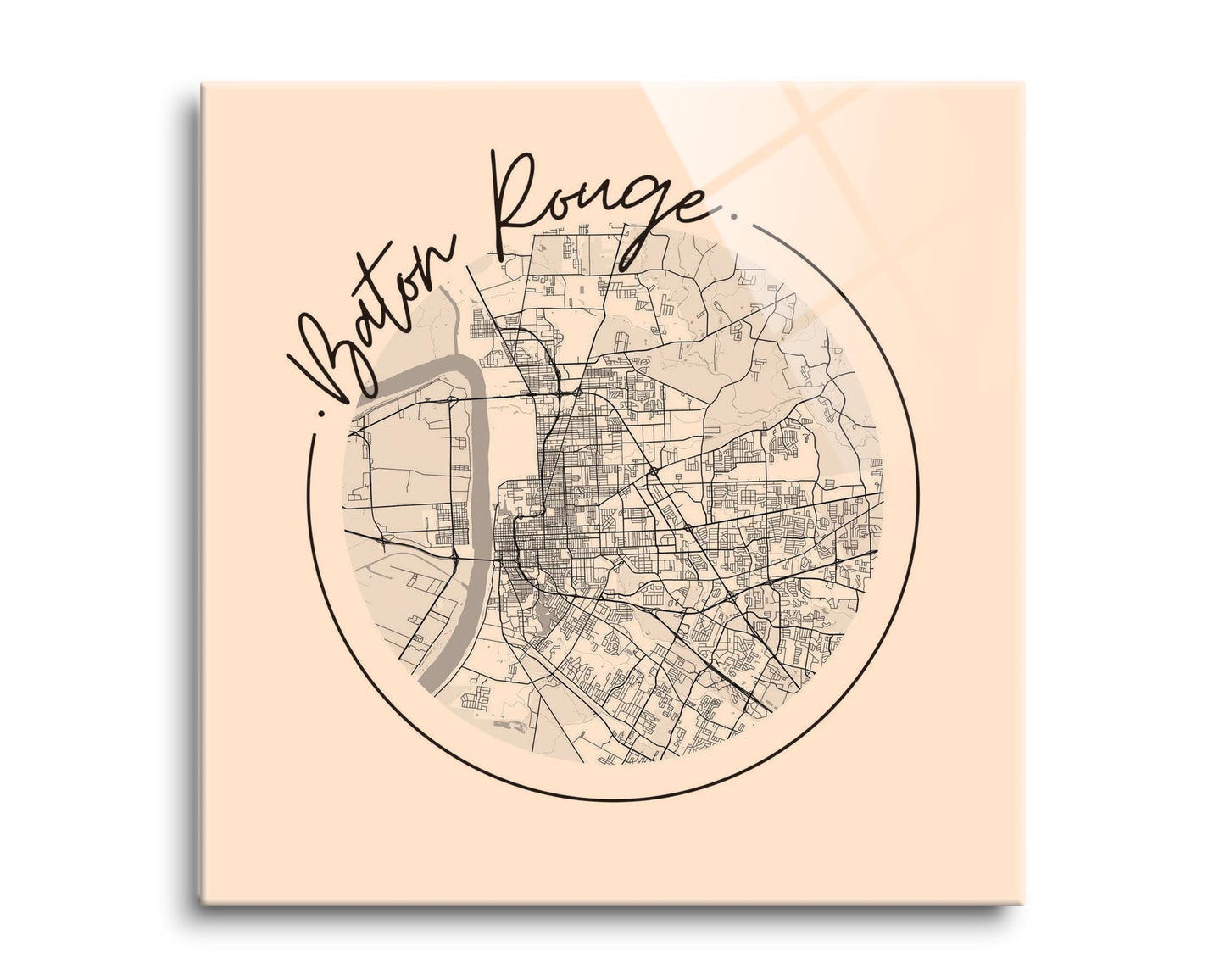 Louisiana Colorful Baton Rouge Circle Map | Hi-Def Glass Art | Eaches | Min 2
