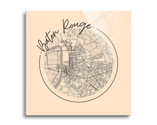 Louisiana Colorful Baton Rouge Circle Map | Hi-Def Glass Art | Eaches | Min 2