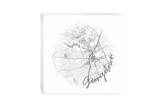 Minimalistic B&W Texas Georgetown Circle Map | Wood Block | Eaches | Min 2