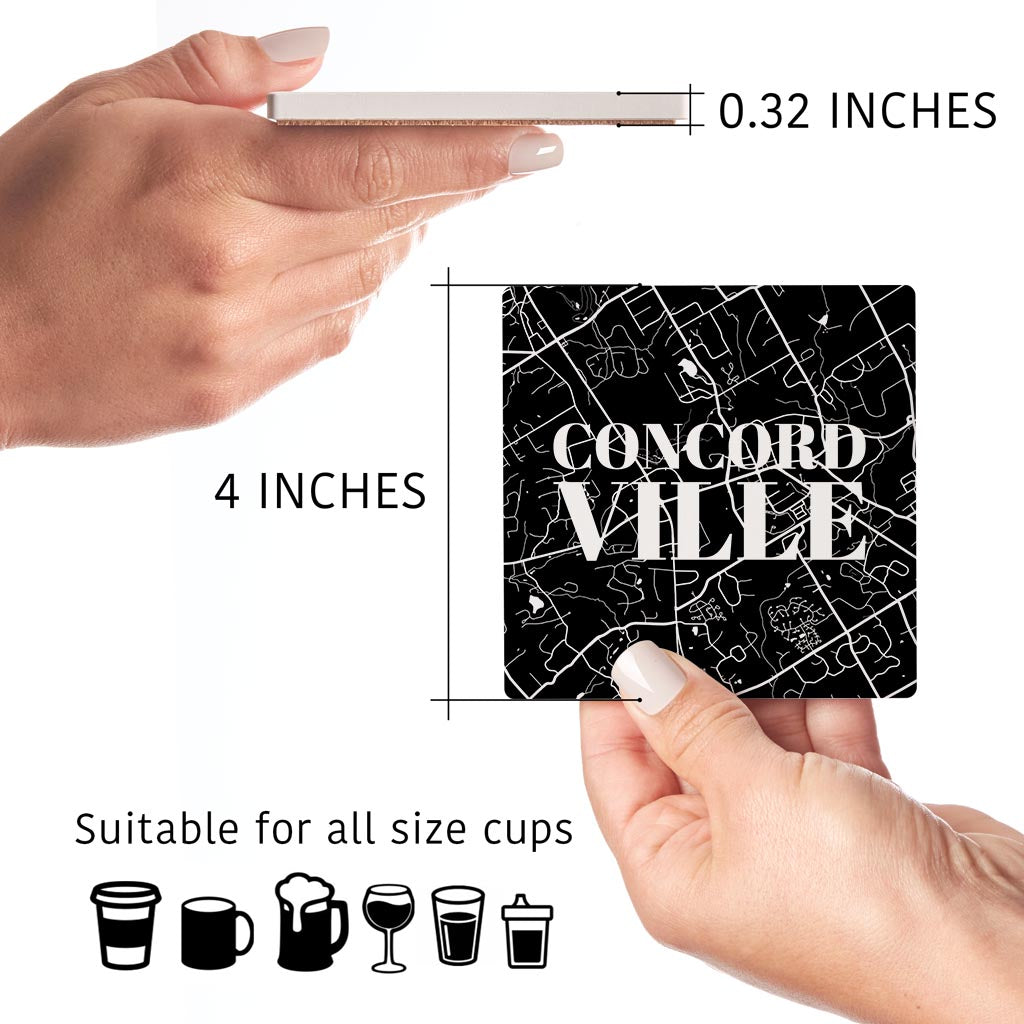 Minimalistic B&W Pennsylvania Concordville Map | Absorbent Coasters | Set of 4 | Min 2