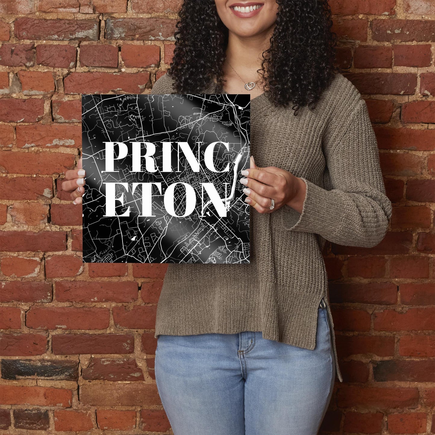 Minimalistic B&W New Jersey Princeton Map | Hi-Def Glass Art | Eaches | Min 1