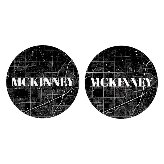 Minimalistic B&W Texas Mckinney Map | Absorbent Car Coasters | Set of 2 | Min 4