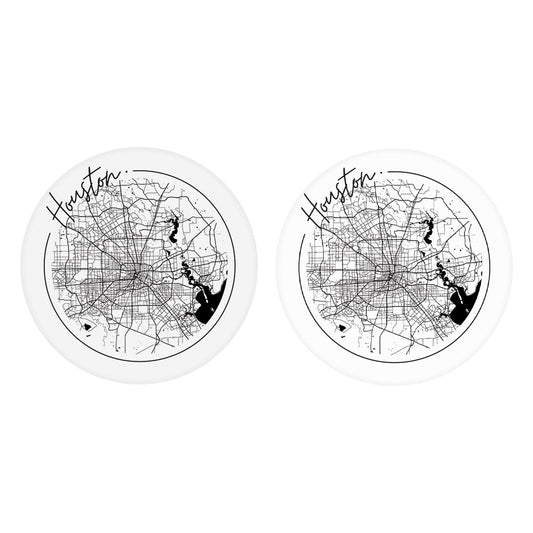 Modern Houston White Round Map | Absorbent Car Coasters | Set of 2 | Min 4