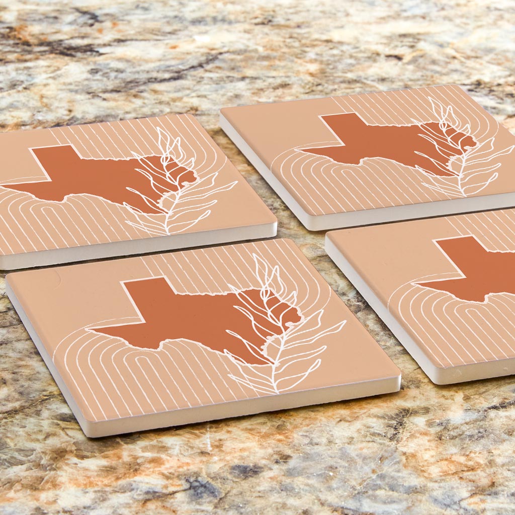 Modern Minimalist Texas State Shape With Leaf | Absorbent Coasters | Set of 4 | Min 2