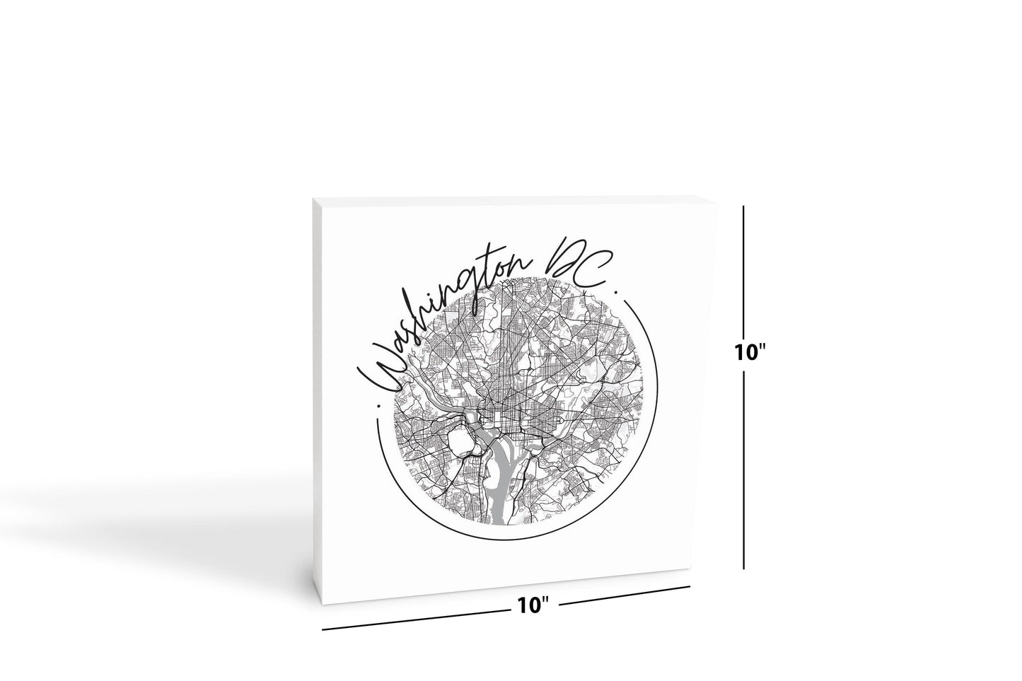 Minimalistic B&W Washington Dc Circle Map | Wood Block | Eaches | Min 2