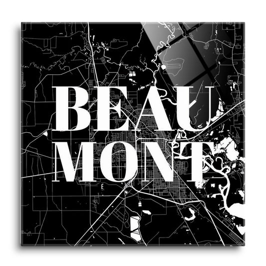 Minimalistic B&W Texas Beaumont Map | Hi-Def Glass Art | Eaches | Min 1