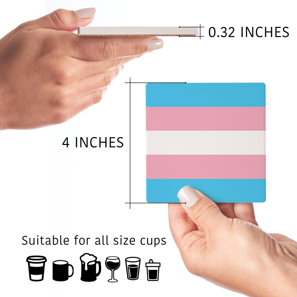 Transgender Pride Flag Colors | Absorbent Coasters | Set of 4 | Min 2