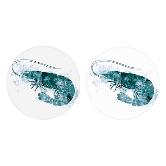 Blue White Water Color Shrimp | Absorbent Car Coasters | Set of 2 | Min 4
