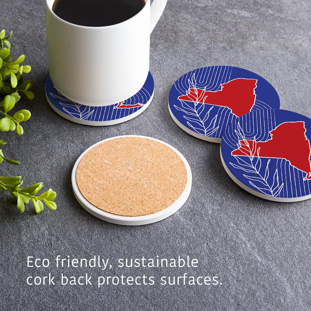 Red White And Blue New York State Retro Thin Lines| Absorbent Coasters | Set of 4 | Min 2