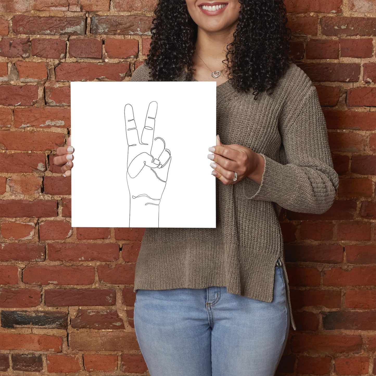 Peace Hand Sign Line Drawing | Hi-Def Glass Art | Eaches | Min 1