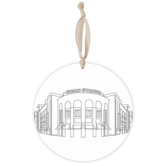 Minimalist B&W Missouri Busch Stadium Line Drawing | Wood Ornament | Eaches | Min 1