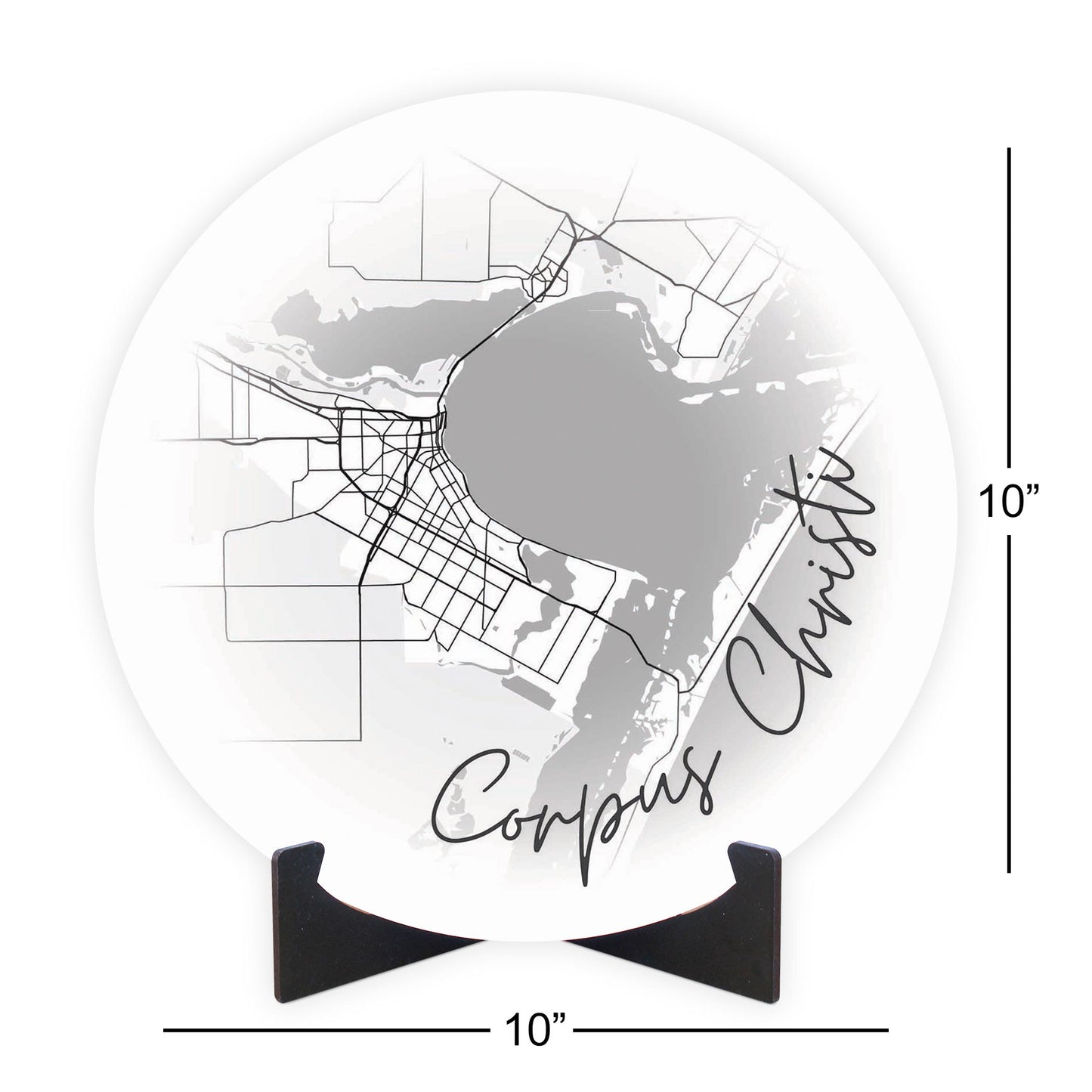 Minimalistic B&W Texas Corpus Christi Circle Map | Wood Sign | Eaches | Min 1