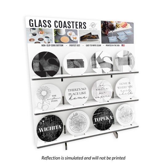 Minimalist B&W Kansas Circle Glass Coaster Loaded Display POP Min of 1