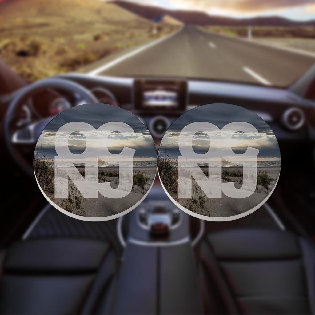 OCNJ Photo With Text | Absorbent Car Coasters | Set of 2 | Min 4