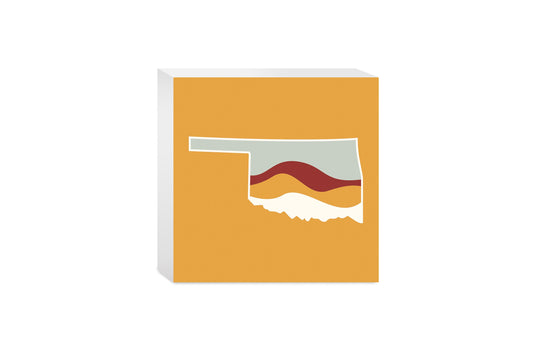 Modern Minimalist Oklahoma Orange Retro State Shape With Hills | Wood Block | Eaches | Min 4