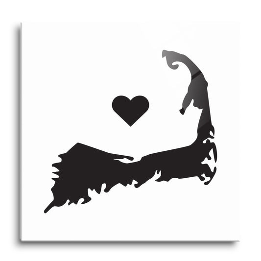 Minimalistic B&W Cape Cod With Heart | Hi-Def Glass Art | Eaches | Min 1
