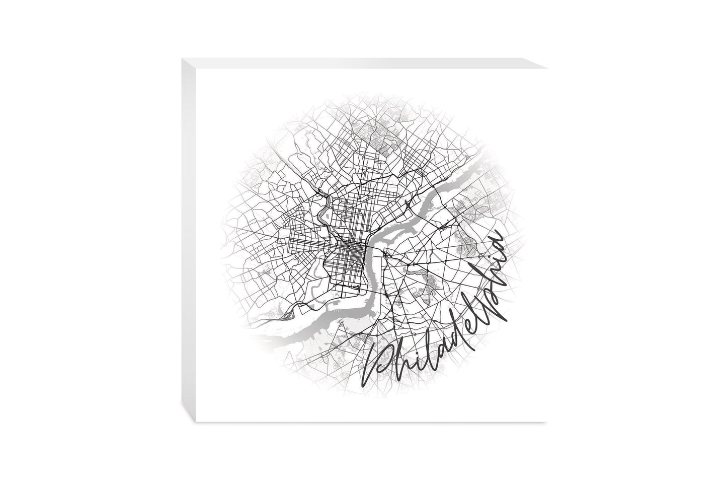 Minimalistic B&W Pennsylvania Philadelphia Circle Map | Wood Block | Eaches | Min 2