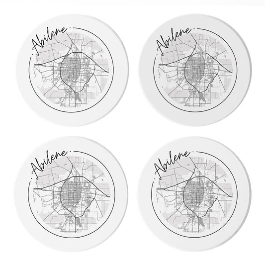 Minimalist B&W Texas Abilene Circle Map | Absorbent Coasters | Set of 4 | Min 2