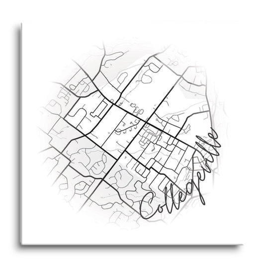 Minimalistic B&W Pennsylvania Collegeville Circle Map | Hi-Def Glass Art | Eaches | Min 1