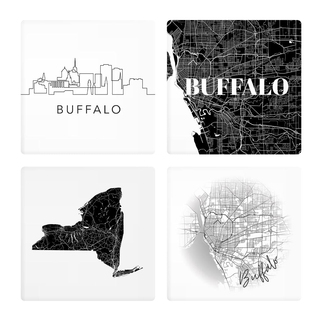 Minimalistic B&W New York Buffalo State | Absorbent Coasters | Set of 4 | Min 2