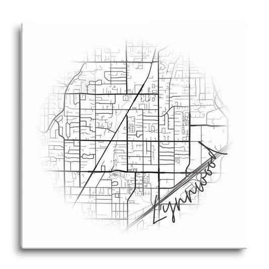 Minimalistic B&W Washington Lynnwood Circle Map | Hi-Def Glass Art | Eaches | Min 1