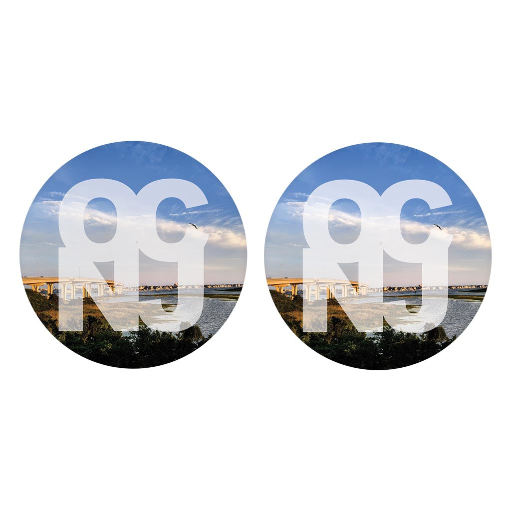 OCNJ Photo With Text | Absorbent Car Coasters | Set of 2 | Min 4