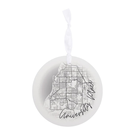 Minimalistic B&W Washington University Place Circle Map | Wood Ornament | Eaches | Min 6